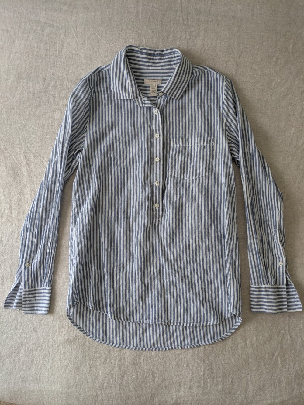 Blue & White Striped Button Pullover Shirt